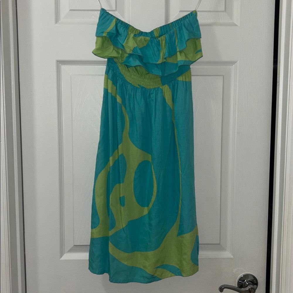 Escapada Strapless Dress in Green and Blue